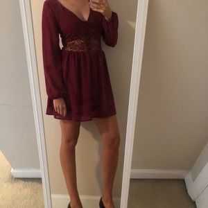 Burgundy long sleeve mini dress
